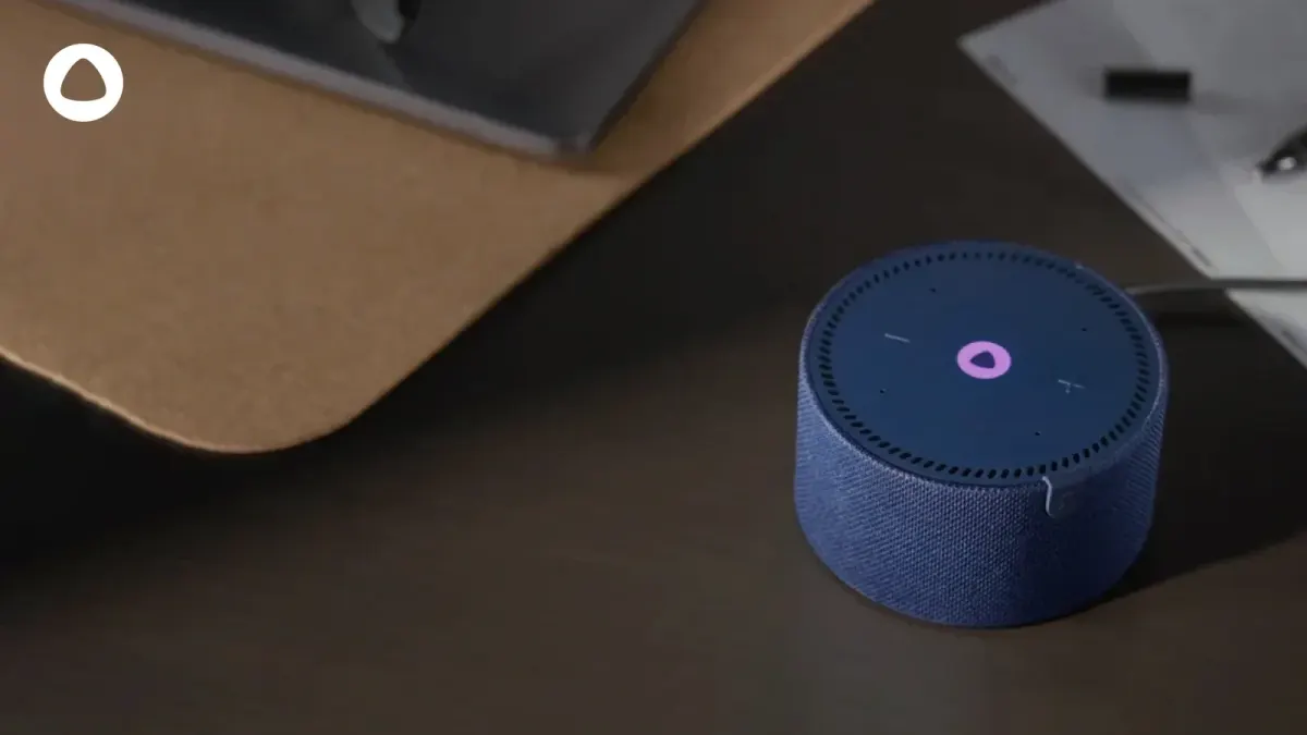 Smart speaker on a desk in a UAE home setup Smart speaker on a desk in a UAE home setup
